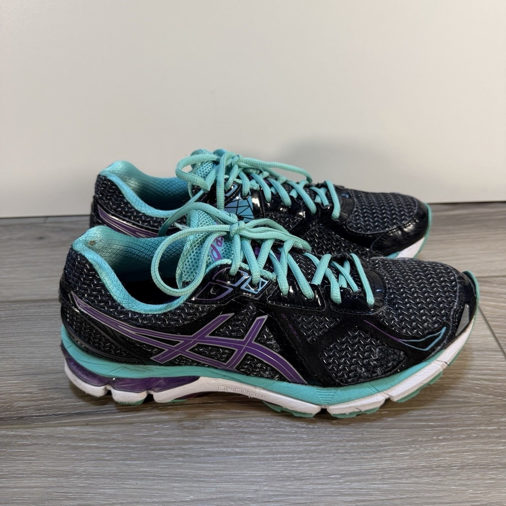 Women's Asics T550N Running Shoes Size 10 Black Purple Emerald